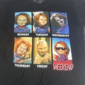 Chucky Days of the Week Graphic T-Shirt Medium Black Horror Movie Streetwear